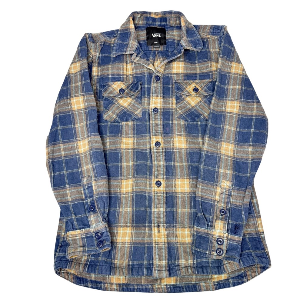 Vans Plaid Flannel Shirt Shaket Heavy Cotton Classic Fit Button Up Pockets FLAW